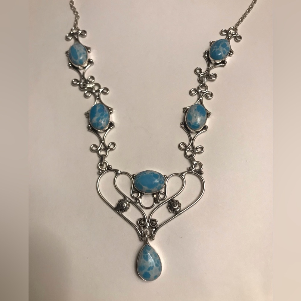Larimar Stamped 925 Sterling Silver Necklace